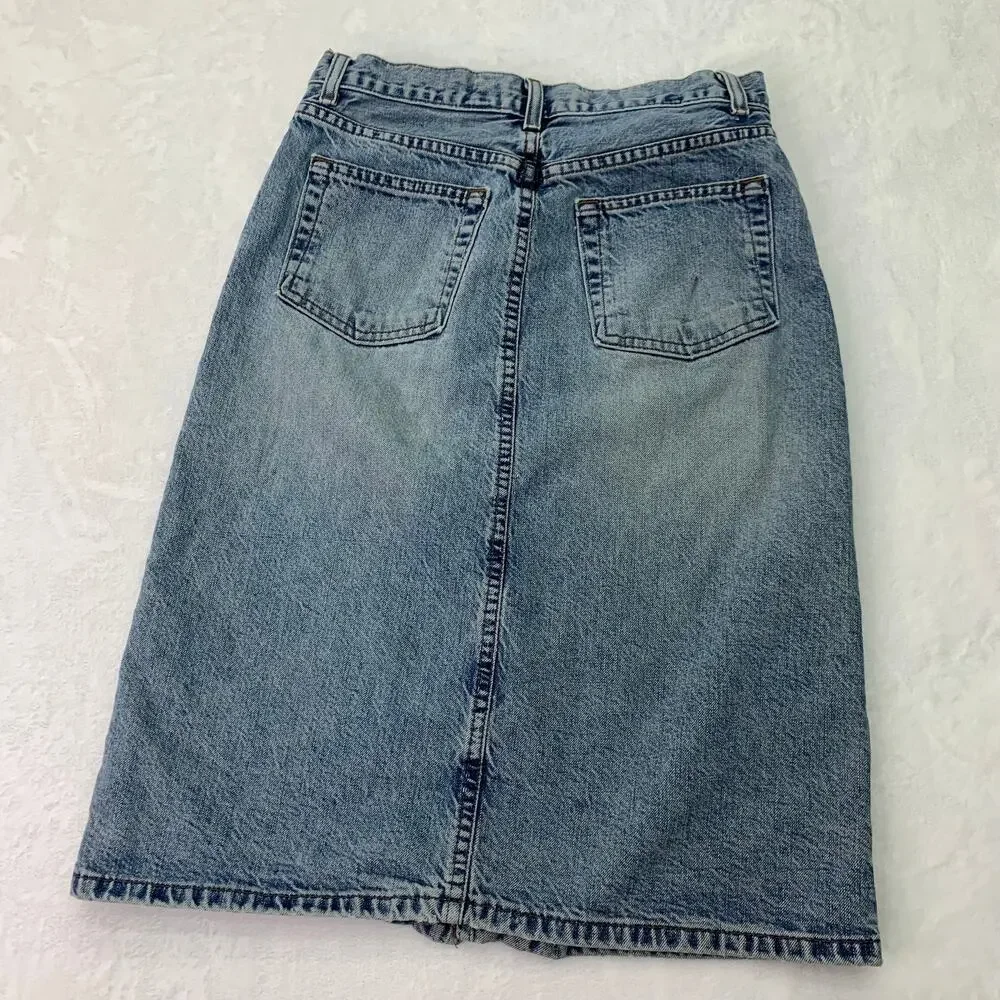Vintage Gap Womens Sz 1 XS Stone Wash Denim Jean Skirt Zip Knee Length Y2K 1980s